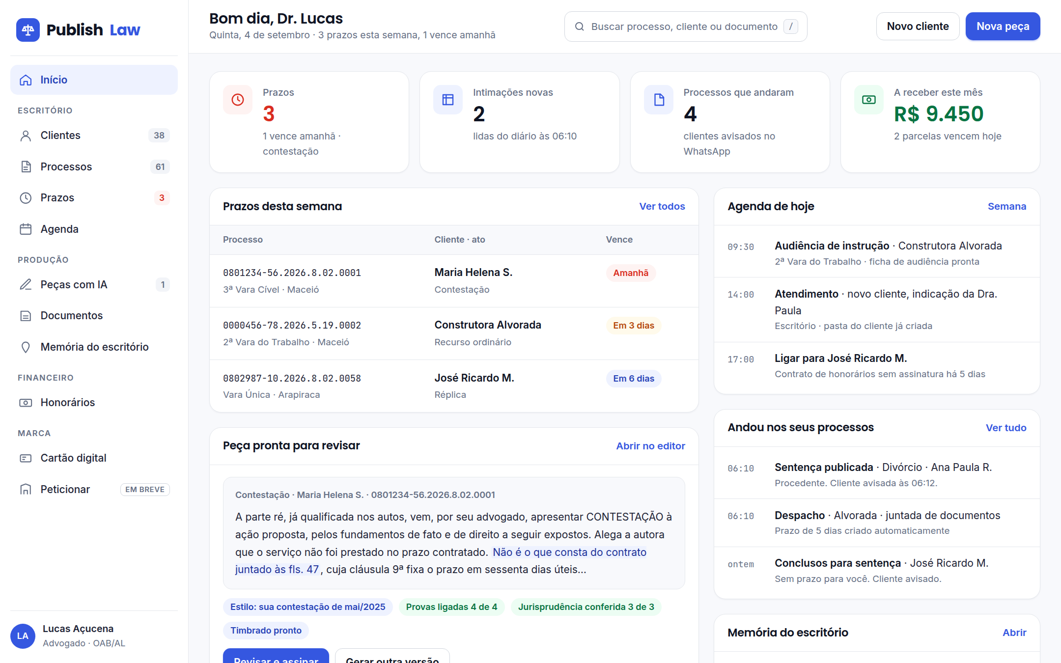 Tela inicial do Publish Law